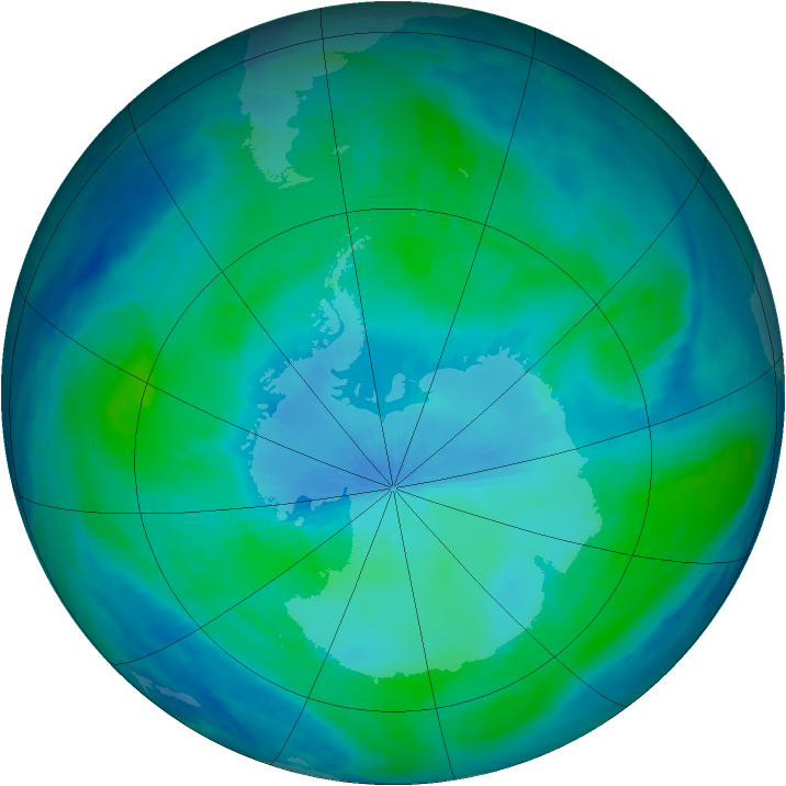Antarctic ozone map for 14 February 1999